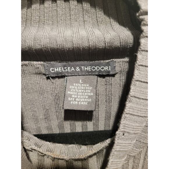 Chelsea and Theodore Top Mock Collar Ribbed Sz L Career Soft Texture Rare Gray - Picture 4 of 12